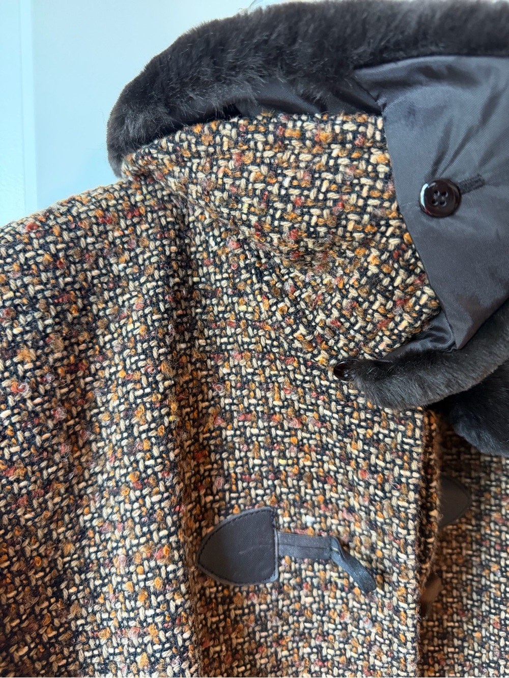 ⚡️Donatella Tweed Toggle Coat with Faux Fur Collar - Brown - Picture 5 of 6